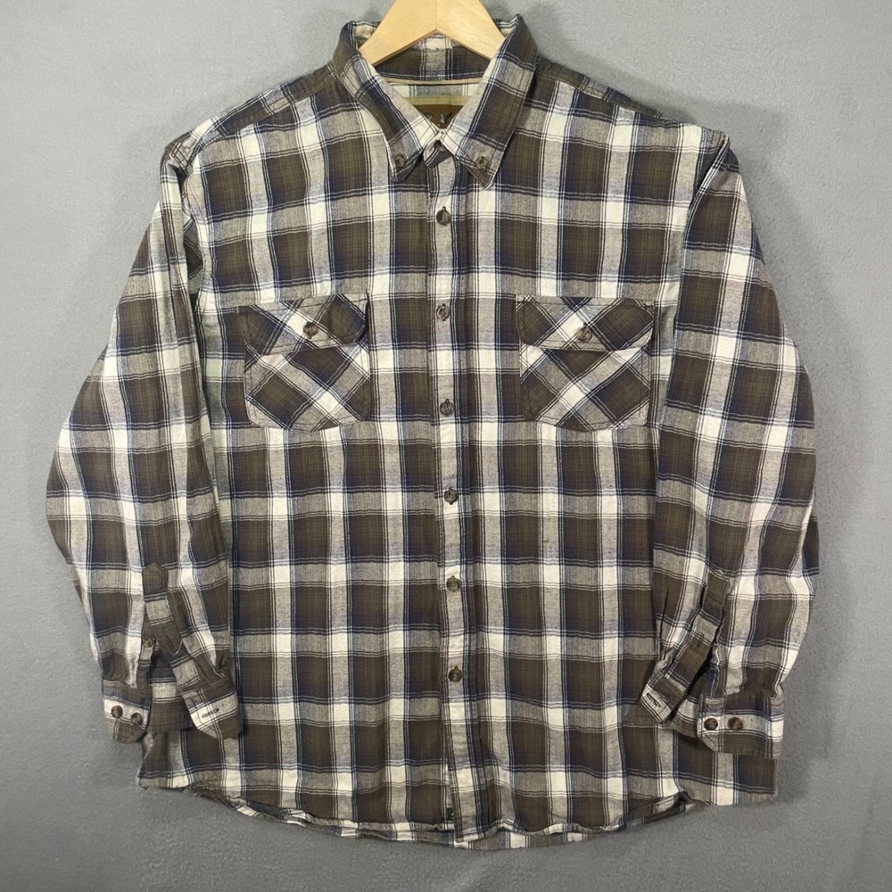Outdoor Life Mens Plaid Flannel‎ Shirt Brown Button Down Hunting